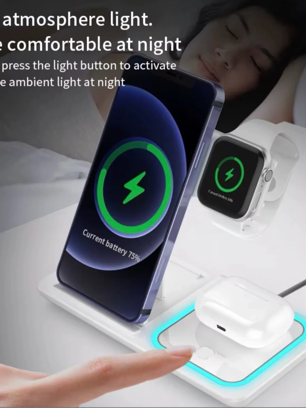 3‑in‑1 Foldable Wireless Charging Station – White